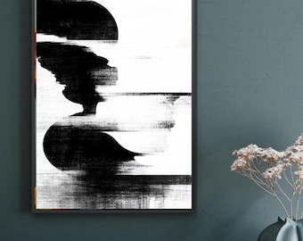 Black White Abstract Minimalist Art Print PNG Download