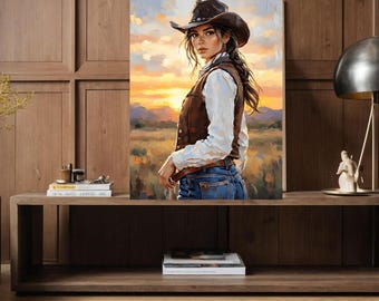 Cowgirl Wall Art Print, Retro Western Digital Download, Boho Cowgirl Aesthetic Dorm Decor, Printable Rodeo Poster PNG