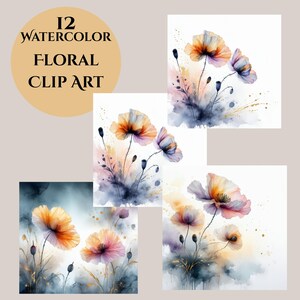 Watercolor Floral Clipart Bundle - 12 JPG Pages - Digital Download