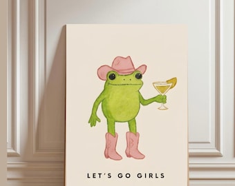 Cowgirl Frog Wall Art PNG, Western Decor, Cute Frog Art Print, Let’s Go Girls Digital Download, Printable Cowboy Room Art, 300dpi