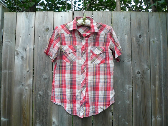 Vintage 70s-80s Plaid Western Shirt