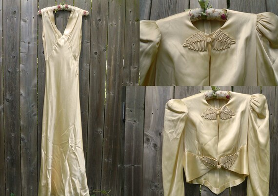 1930s/1940s Champagne Satin Boudoir Set