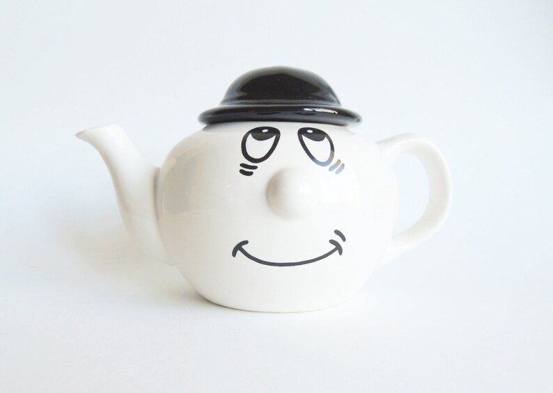 Vintage Ceramic Face and Hat Teapot 1980s Tired British Bowler Cap