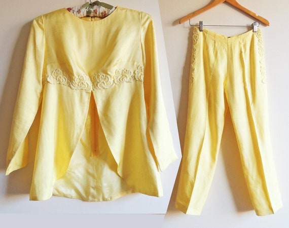 Vintage 1960's Lemon Yellow Ensemble - Pant Suit,