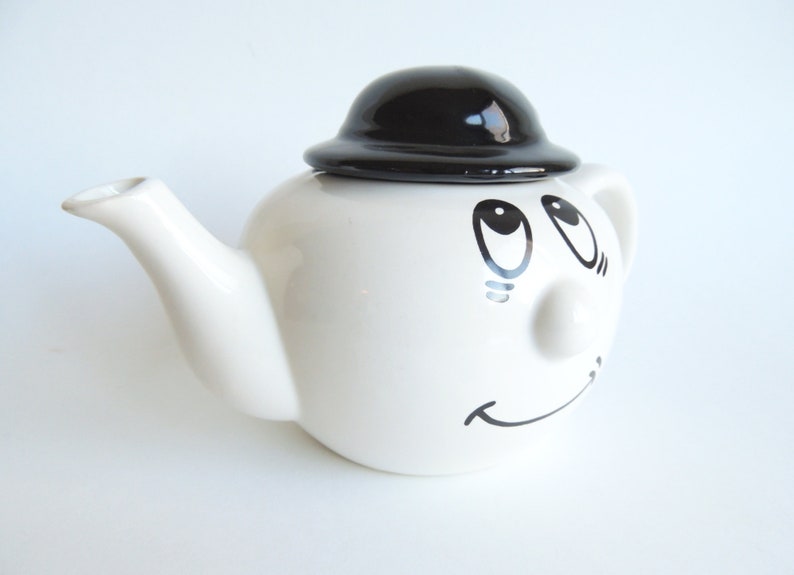 Vintage Ceramic Face and Hat Teapot 1980s Tired British Bowler Cap