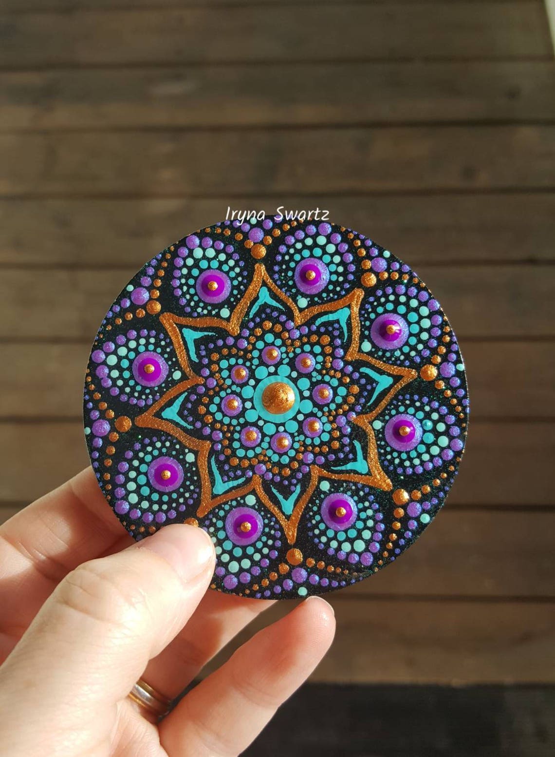 Mandala painted wood mandala magnet wood magnet handpainted | Etsy