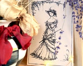 GARDEN STROLL Pen and Ink Illustration by Bernadette Banner - Print
