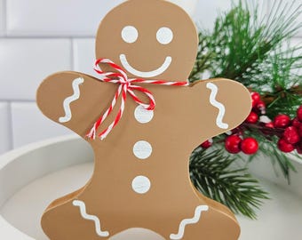 Decoración navideña de jengibre, bandeja escalonada de madera con forma de hombrecito de jengibre, estante rústico navideño
