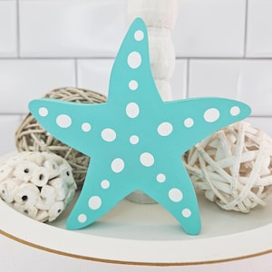 Handcut Starfish Shelf Sitter: Turquoise Beach House Decor