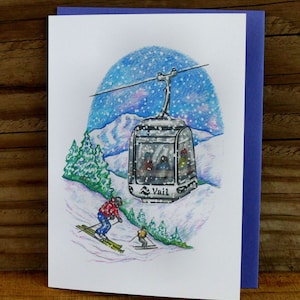 Ski gondola, Vail ski gondola, greeting card, blank inside, ski lover, mountain lover, Vail resort