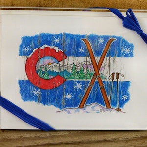 Colorado Flag, vintage ski, gondola, note cards, blank inside, boxed set, colorado themed, art cards, gift set, mountain lover gift