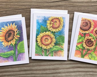Sunflower Note Card Set, Blank Inside, Boxed Set of 6, Flower Lover Gift,