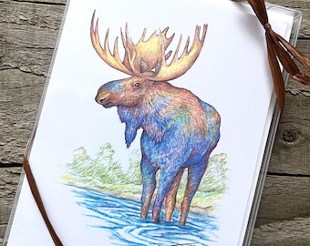Moose Art Note Cards - Blank Inside, Boxed Set of 6
