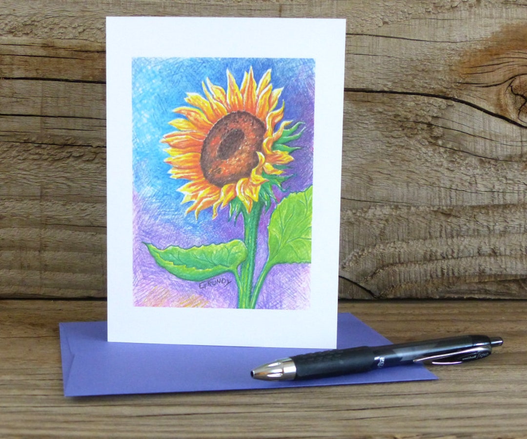 Sunflower Art Greeting Card: Blank Inside - Etsy