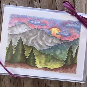 Mountain Sunrise Note Cards - Mountain Landscape, Boxed Set of 6, Blank Inside