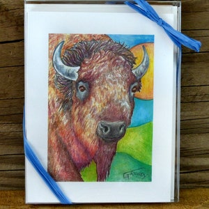 Bison note cards, blank inside, boxed set, gift set, buffalo lover, wildlife, nature
