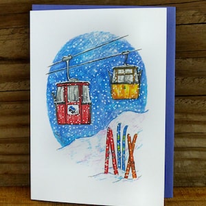 Vintage Vail Gondola, greeting card, blank inside, vail resort, ski art