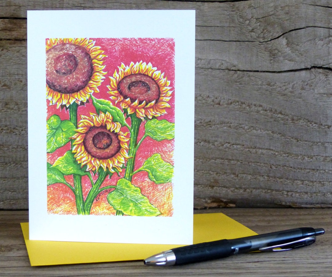 Sunflower Art Greeting Card: Blank Inside - Etsy