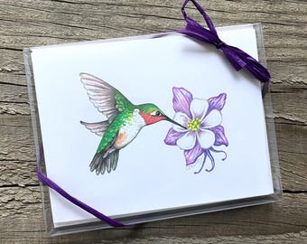 Hummingbird and Wild Flower Note Card Set: Blank Inside, Boxed Set of 6