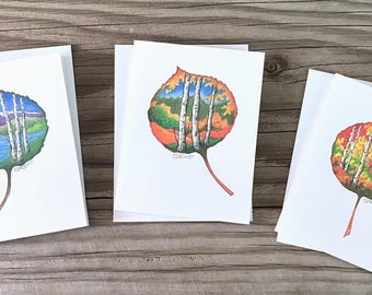 Aspen Leaf Note Cards: Mountain Art, Boxed Set of 6, Blank Inside