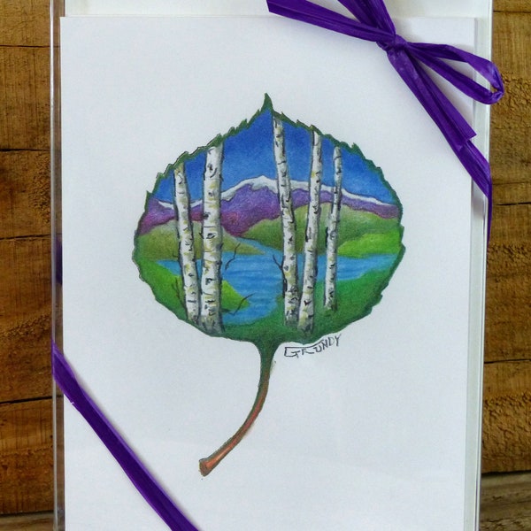 Aspen Leaf Note Cards, blank inside, boxed set of six, gift set, mountain lover gift, tree lover, friend gift, birch tree, forest art