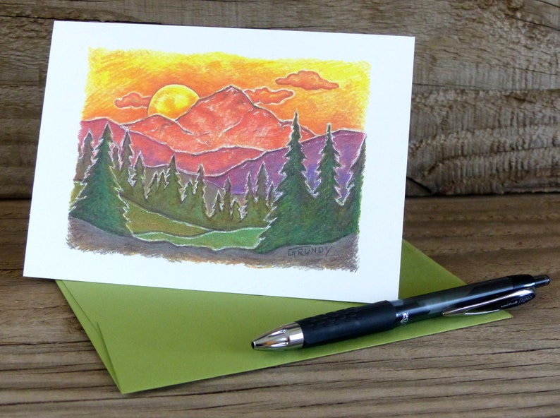 Mountain Landscape Greeting Card, Blank Inside, Sunrise, Mountain Scene, Sunset, Card for Hiker