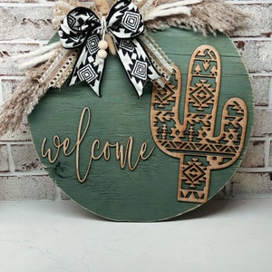 Western Cactus Aztec Wall Decor 18” Round Welcome Door Wreath Porch Sign