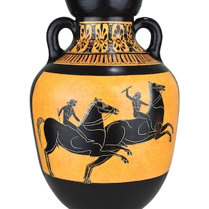Trofeo del Premio Panatenaico Ánfora Carreras de caballos Jarrón griego antiguo Cerámica Diosa Atenea copia del museo