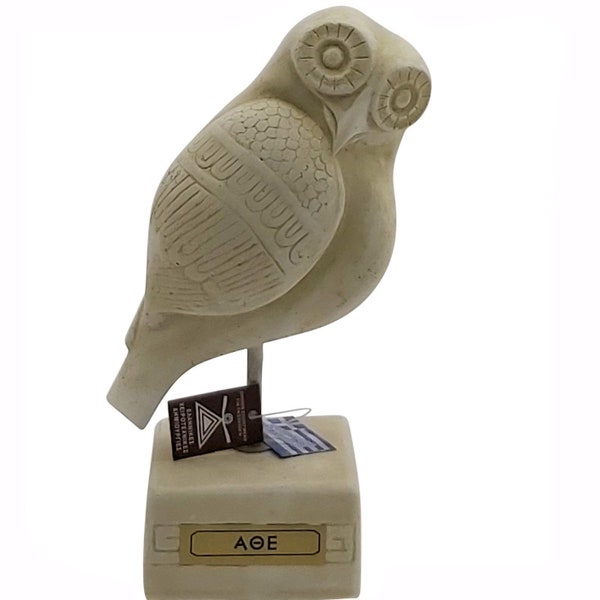 Hibou de la déesse Athéna, symbole de la sagesse, statue grecque, sculpture en pierre moulée