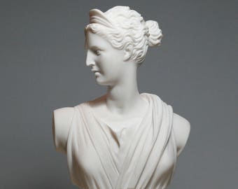 Greek Roman Goddess Artemis Diana Bust Head Cast Marble Statue Sculpture 8.46in - 21,5cm