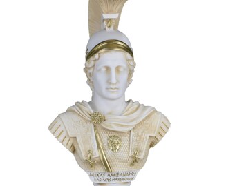 ALEXANDER the GREAT king  with helmet and Armor Head Bust Greek Cast Marble Statue Sculpture