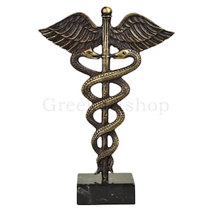 Caduceus symbol of god Hermes Mercury  Real Bronze Metal art sculpture handmade in Greece
