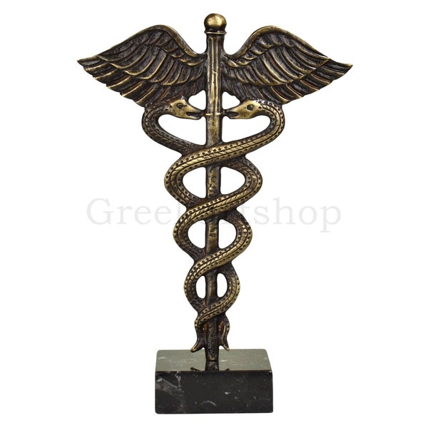 Caduceus Symbol des Gottes Hermes Quecksilber Echte Bronze Metall Kunstskulptur handgefertigt in Griechenland