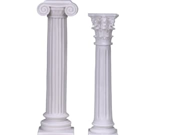 Set 2 Greek Columns Ionic (9 inches)  &  Corinthian (8 inches) style Pillar Pedestal Decor Sculpture