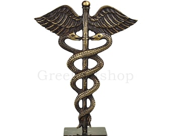 Caduceus symbol of god Hermes Mercury  Real Bronze Metal art sculpture handmade in Greece
