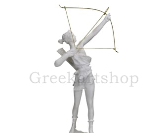 Artemis Diana with Bow Greek Roman Goddess Statue Sculpture Cast Marble 15.9in - 40,5 cm
