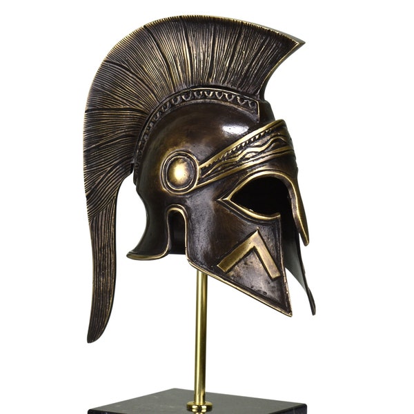 Leonidas warrior helmet ancient greek Real Bronze Metal art sculpture handmade in Greece 16.8 inches