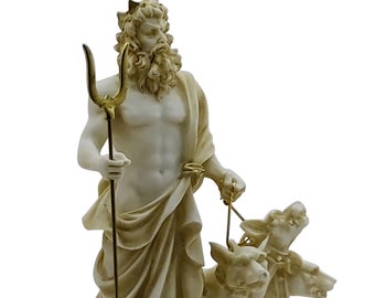 Hades Pluto God of  Underworld & Cerberus Cast Marble  Statue Sculpture 9.45in  - 24cm