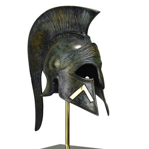 Leonidas warrior helmet ancient greek Real Bronze Metal art sculpture handmade in Greece 16.8 inches