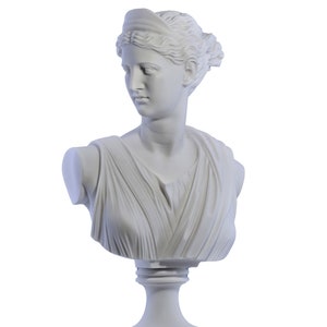 Artemis Diana Bust Head Greek Roman Goddess large cast marble Statue Sculpture decor 19.88 inches - 50,5 cm
