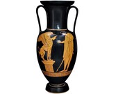 Amphora Oedipus and Sphinx Vase Ancient Greek Ceramic Pottery Museum Copy