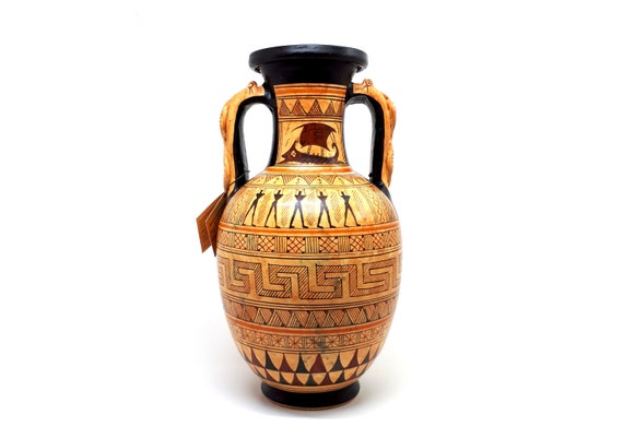 Ancient Greek Ceramic Vase Amphora Snakes Handle Geometric Art Etsy
