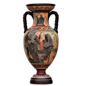 Large Vase Goddess Athena  Theseus and Amphitrite Ancient Greek Pottery Ceramic 20.87 inches
