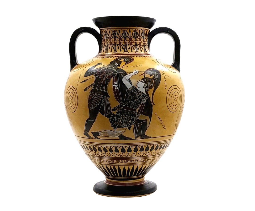 アキレウスがペンテシレイアを討つアンフォラ、古代ギリシャ陶器