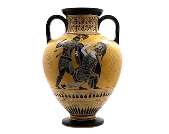 エクセキアスのアンフォラ、ギリシャ陶器の花瓶、黒像式陶器、ペッシと