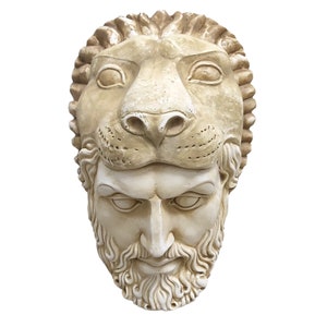 Hercules Heracles Mask Greek Roman Head Sculpture wall decor Cast Stone