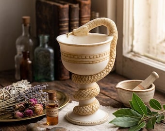 Kom met hygieia standbeeld Griekse godin van de gezondheid gegoten marmeren sculptuur apotheek afstuderen cadeau arts altaar decor handgemaakt