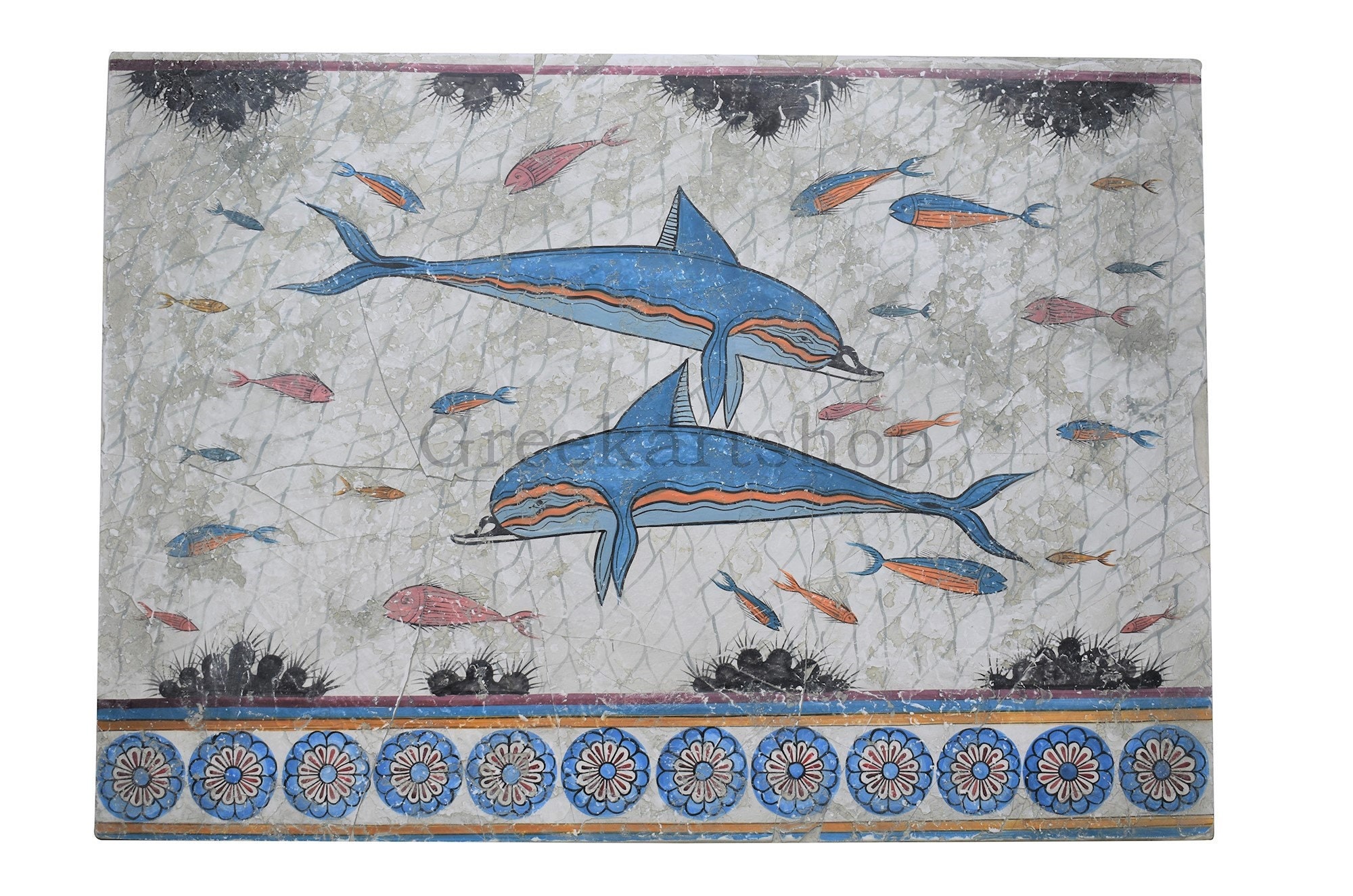 イルカのミノア文明のフレスコ画（紀元前2000年 - 1500年）石膏に