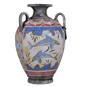 Pot à eau Hydria à trois anses Vase minoen Poterie Peinture Dauphin Grèce antique Céramique Knossos