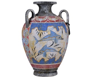 three handles Hydria water jar Minoan Vase Pottery Painting Dolphin Ancient Greece Ceramic Knossos